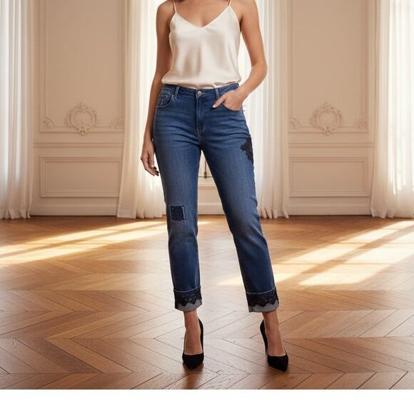 Chico's Denim - Chico's Blue Denim Floral & Patch  Embellished Ankle Jeans 3